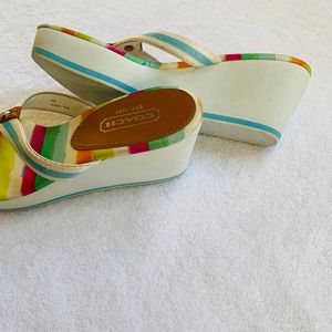 Coach flip flop multi colored wedges